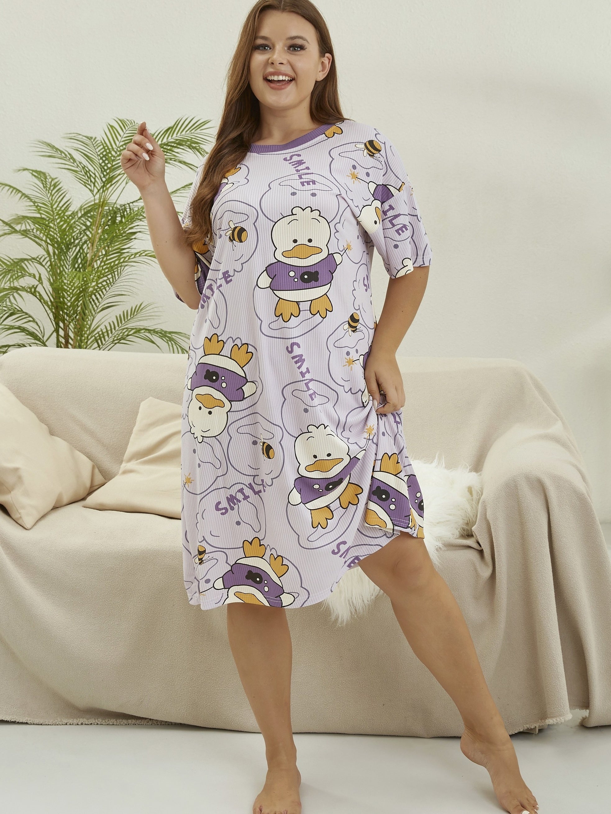  Duck Print Short Sleeve Nightdress