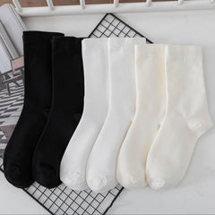 3 Pairs Solid Mid Tube Socks Women's Stockings