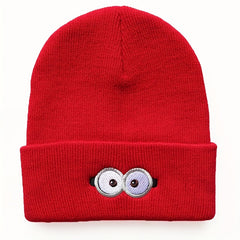 Cartoon Eye Embroidery Beanie Solid Anime Knitted Hat Unisex Lightweight Warm