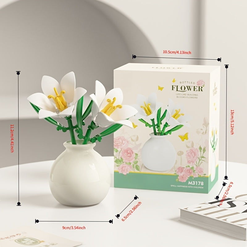 Building Block Flower Arrangement with Vase Toy Decorations