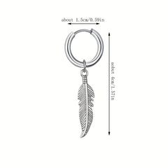 Punk Style Feather Pendant Steel Earrings