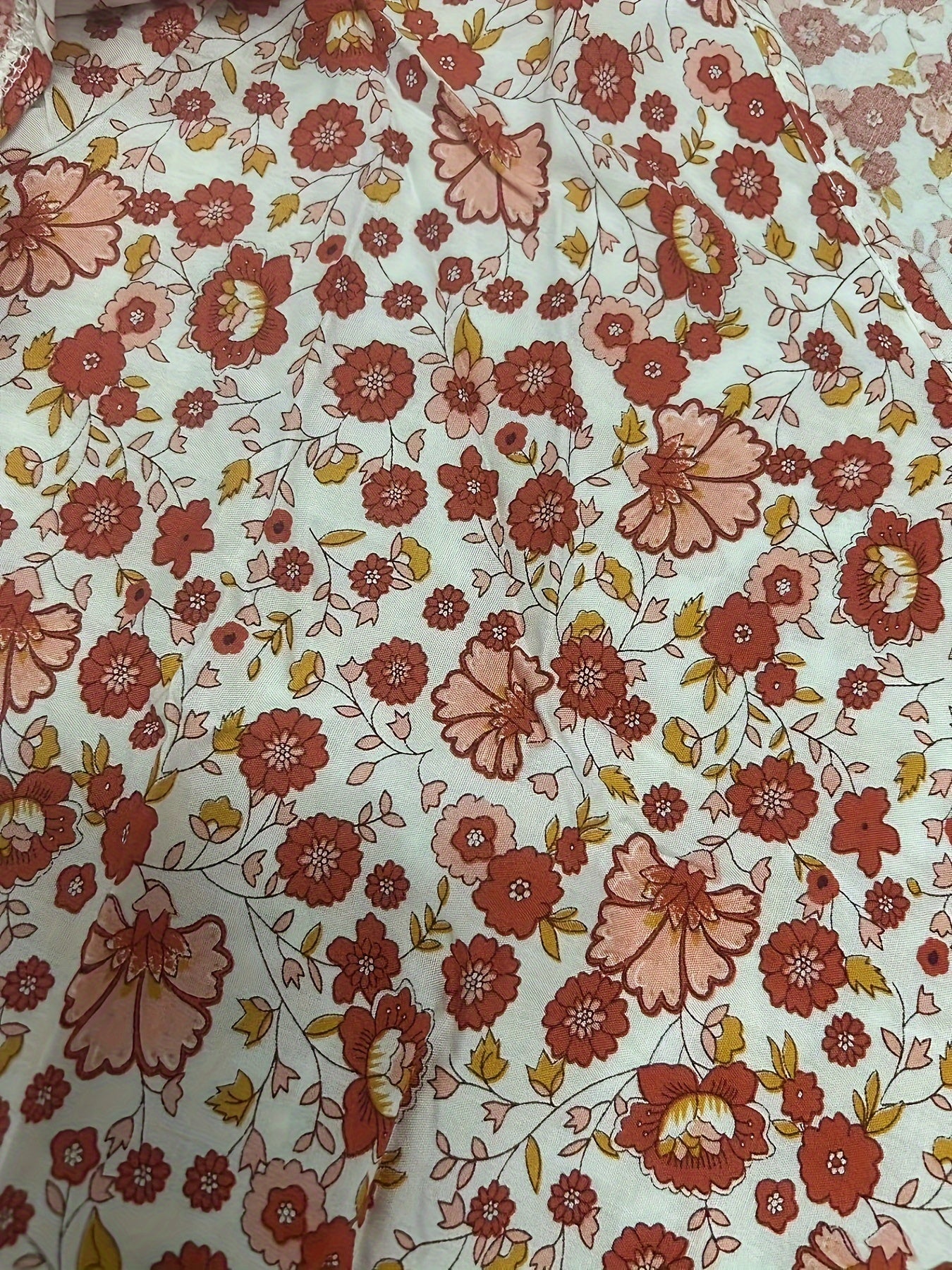  Ditsy Floral Print Long Sleeve V Neck Dress