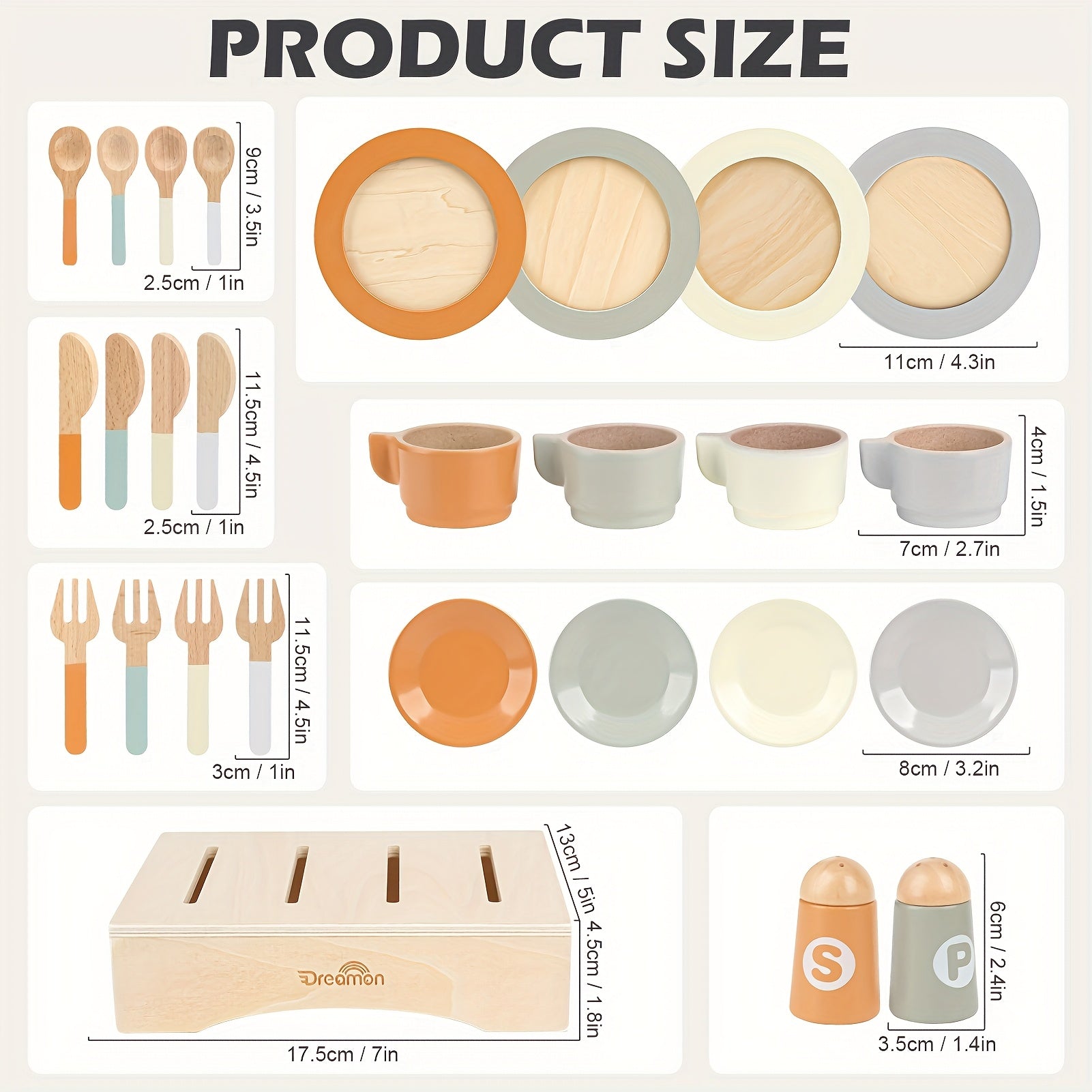 Kids' Wooden Toy Bowls and Plates Set 27pcs