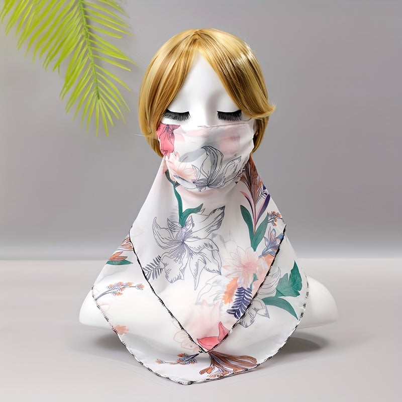 Flower Print Double Layer Veil Neck Gaiter Sunscreen Face Covering