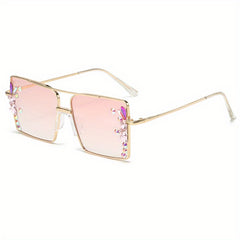 Y2K Top Bar Metal Sunglasses For Women Rhinestone Gradient Glasses