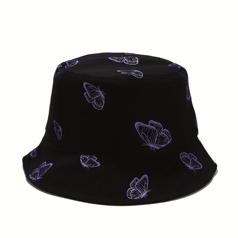 Butterfly Print Reversible Bucket Hat Sun Cap Lightweight
