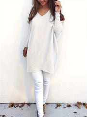  Casual Sweater Women's Plus Solid V-Neck Pullover Jumper