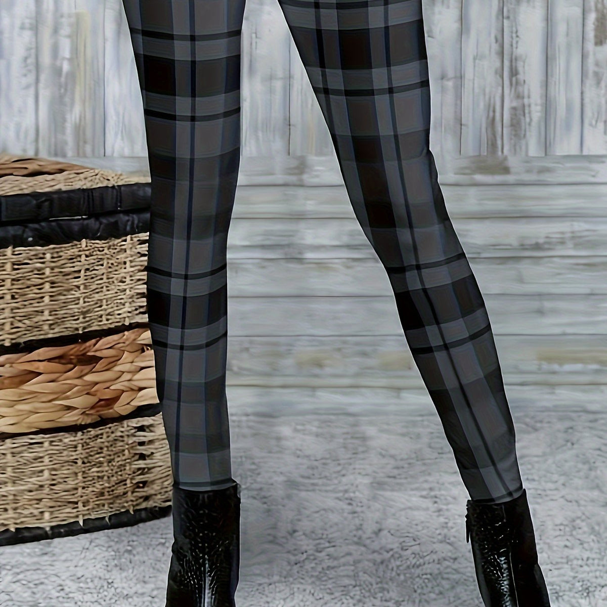  Plaid Print High Rise Leggings