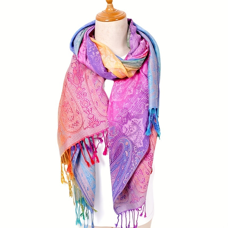 Paisley Jacquard Tassel Scarf Large Gradient Shawl