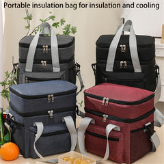 Large Capacity Double Layer Lunch Bag Insulated Oxford Fabric Adjustable