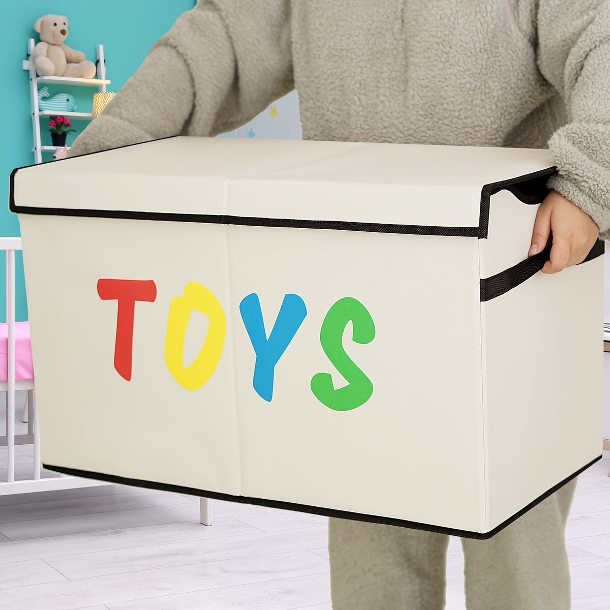 Large Beige Toy Box Canvas Soft Fabric Children Toy Storage Bin
