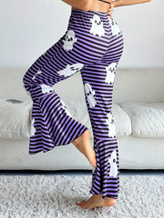 Ghost Stripe Print Lounge Pants Halloween Elastic Waistband Flare Pants