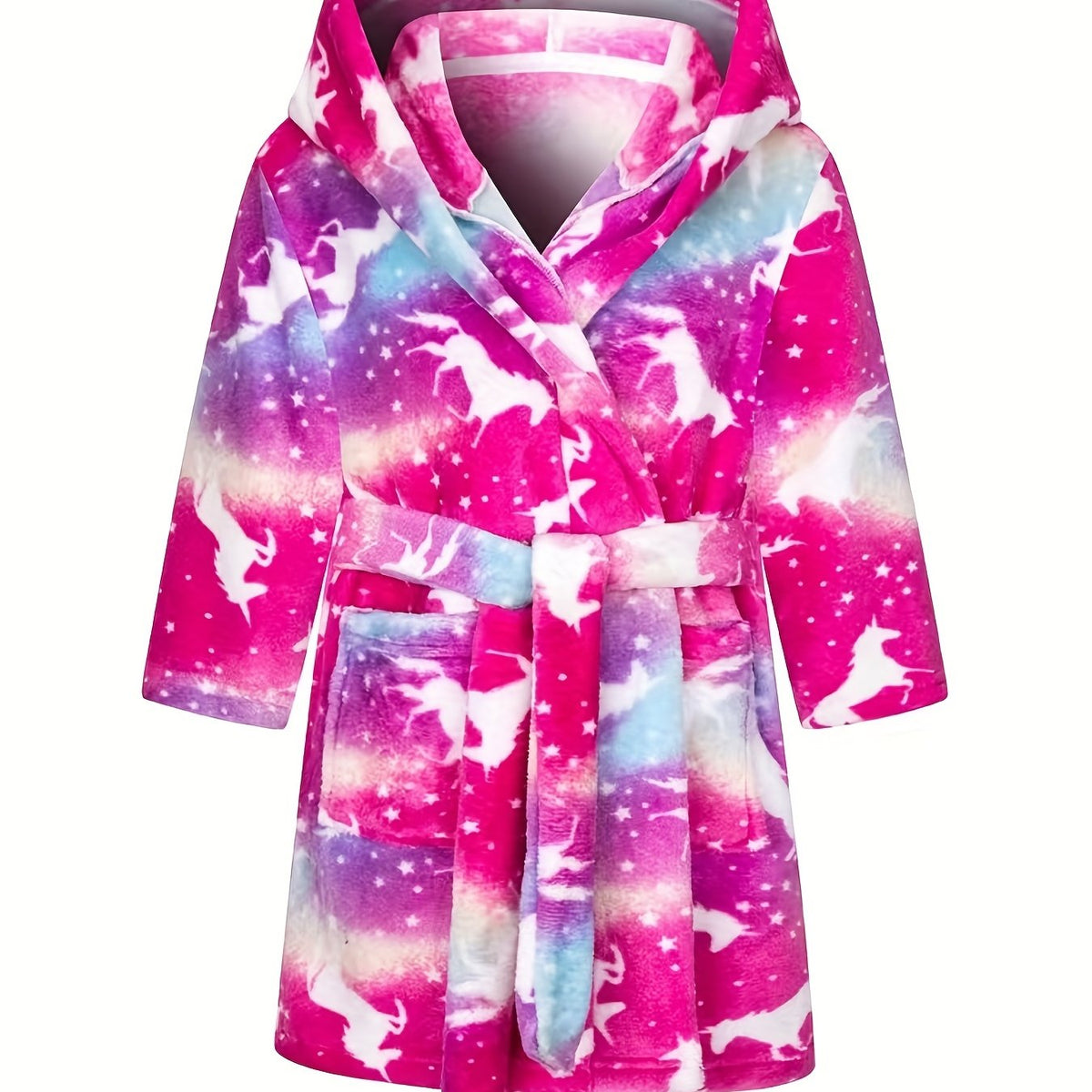 Kid's Unicorn Hooded Bathrobe Gradient Flannel Pajamas