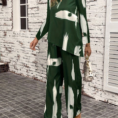  Brush Print Top & Wide Leg Pants 2 Piece Set