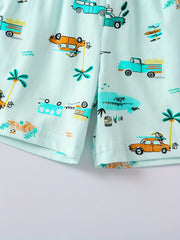 Kids Cartoon Vacation Outfit Set - Short Sleeve T-shirt & Casual Shorts