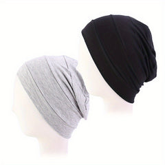 2pcs Ruched Turban Solid Inner Cap Lightweight Head Wrap Underscarf Beanie Cap