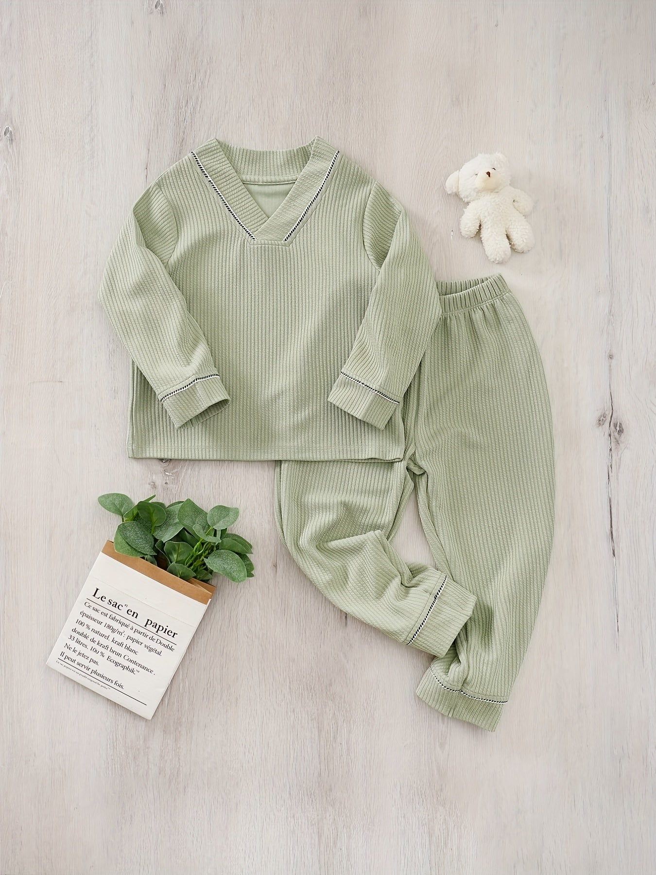 Toddler Pajama Set V Neck Pullover Top Pants Set
