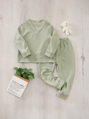 Toddler Pajama Set V Neck Pullover Top Pants Set