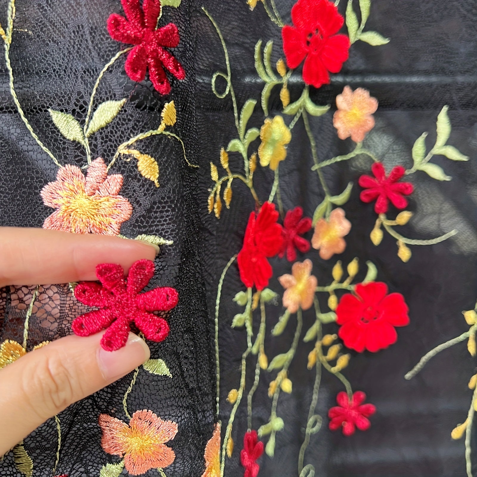 1 Yard Embroidered Mesh Lace Fabric DIY Dress Gown Clothing Decoration