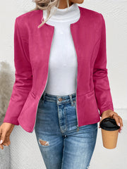 Solid Zip Up Jacket Casual Long Sleeve Crew Neck Outerwear