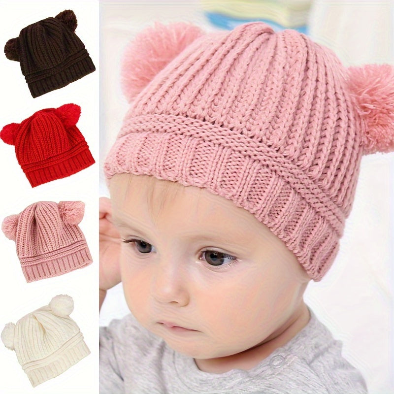 Winter Warm Double Fur Ball Children's Knitted Hat