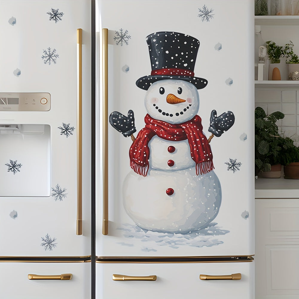Festive Snowman & Snowflakes Wall Sticker Removable Decal 39.88x59 Holiday Decor
