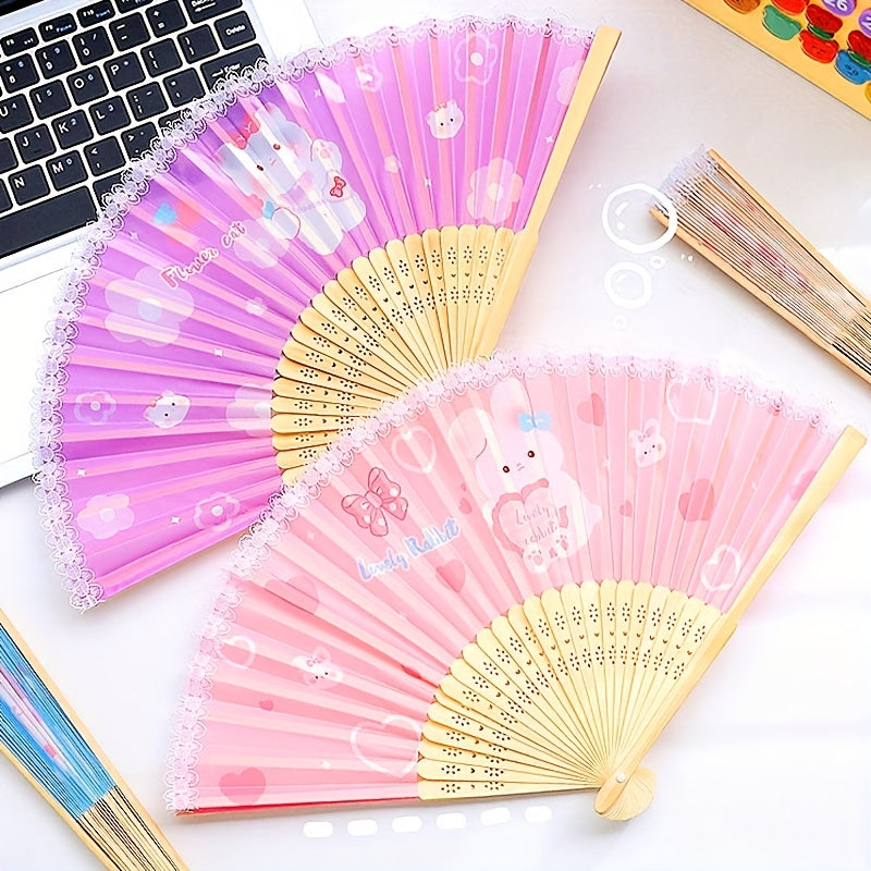 Cartoon Pattern Folding Fan Cloth Fan Girl's Birthday Party Accessories