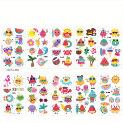 Kids Summer Party Glitter Temporary Tattoos - Set of 10 Sheets