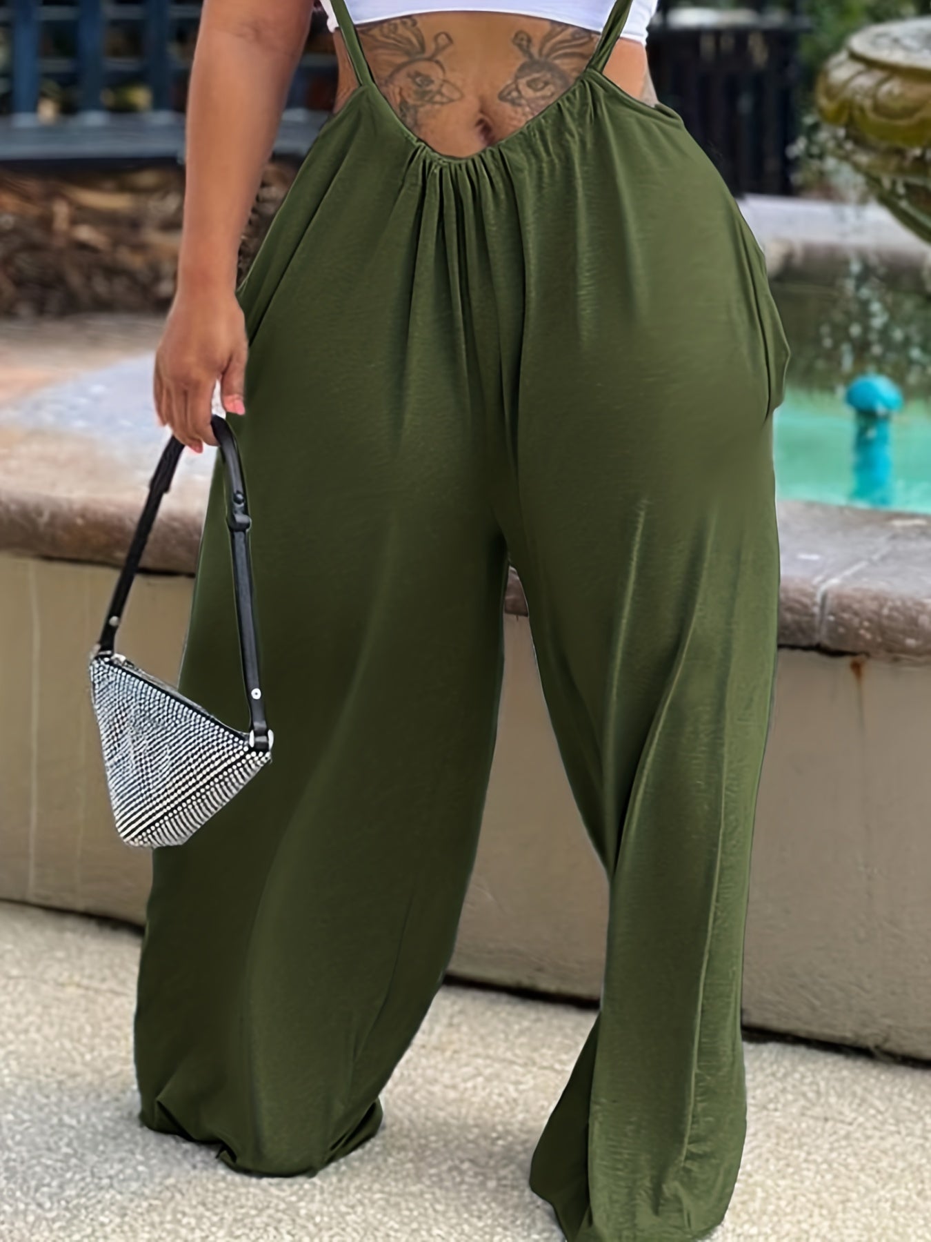 Women's Plus Size Wide Leg Baggy Harem Overall Jumpsuit