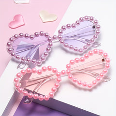 Faux Pearl Heart Sunglasses for Women Girls UV400 Sun Shades