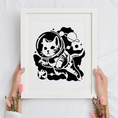 1pc AHANDMAKER Astronaut Cat Stencil & Paint Brushes Set