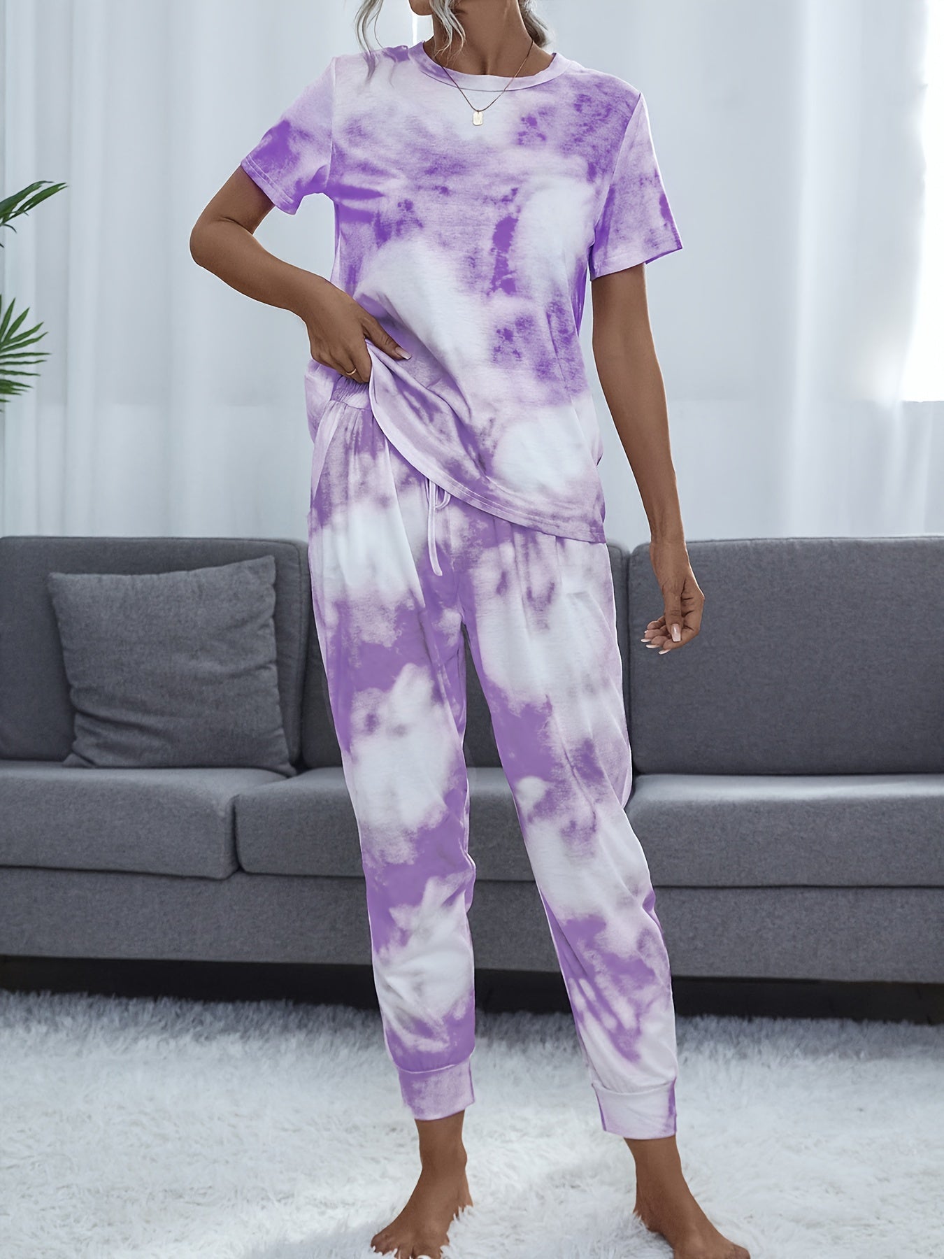 Tie Dye Lounge Set Short Sleeve Top & Pants