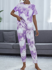 Tie Dye Lounge Set Short Sleeve Top & Pants