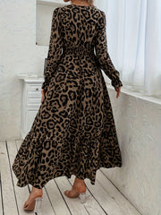  Leopard Print Flounce Sleeve Maxi Dress