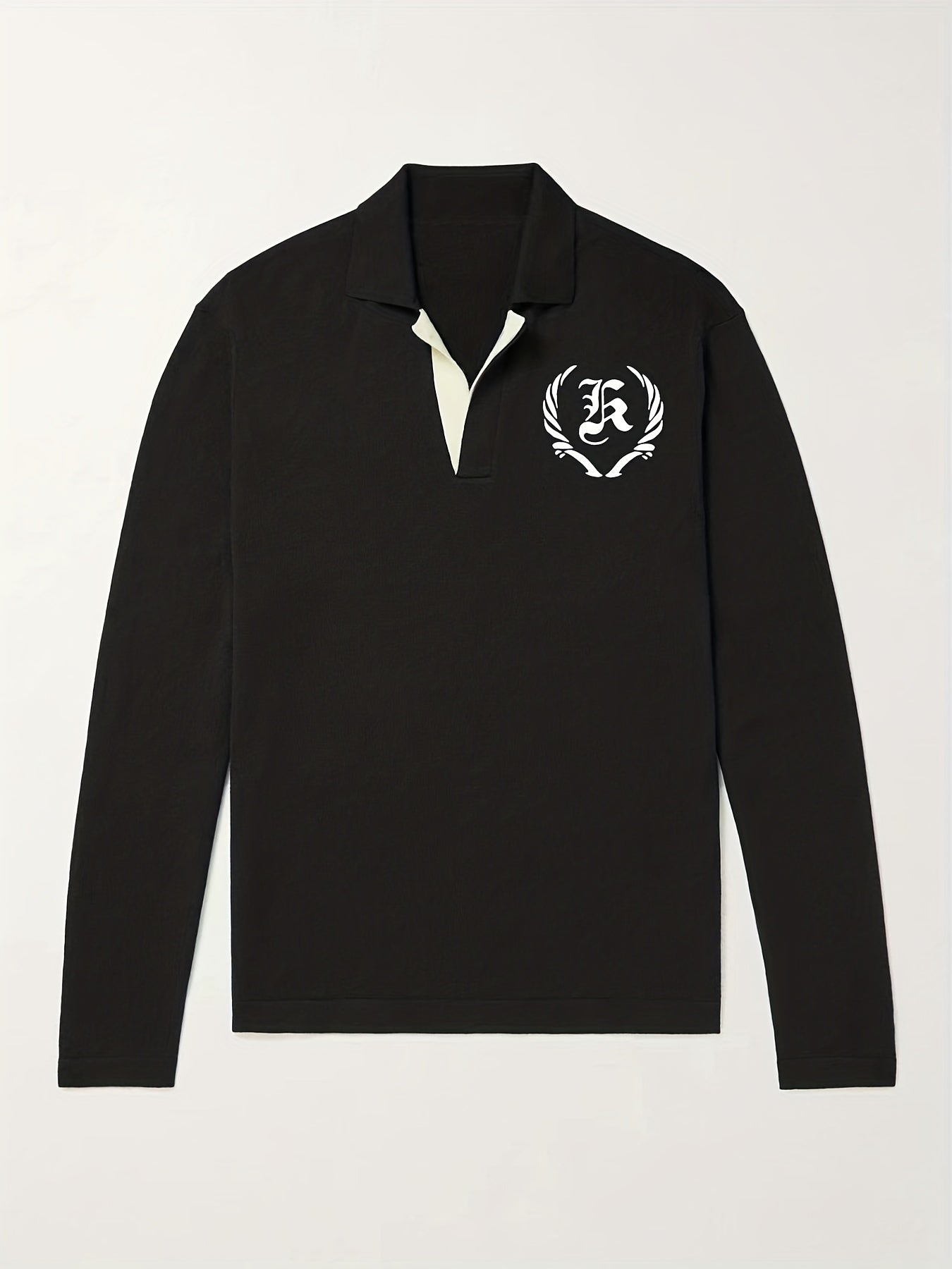Retro Letter Pattern Knit Polo Shirt Men's Casual Lapel Pullover
