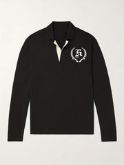 Retro Letter Pattern Knit Polo Shirt Men's Casual Lapel Pullover