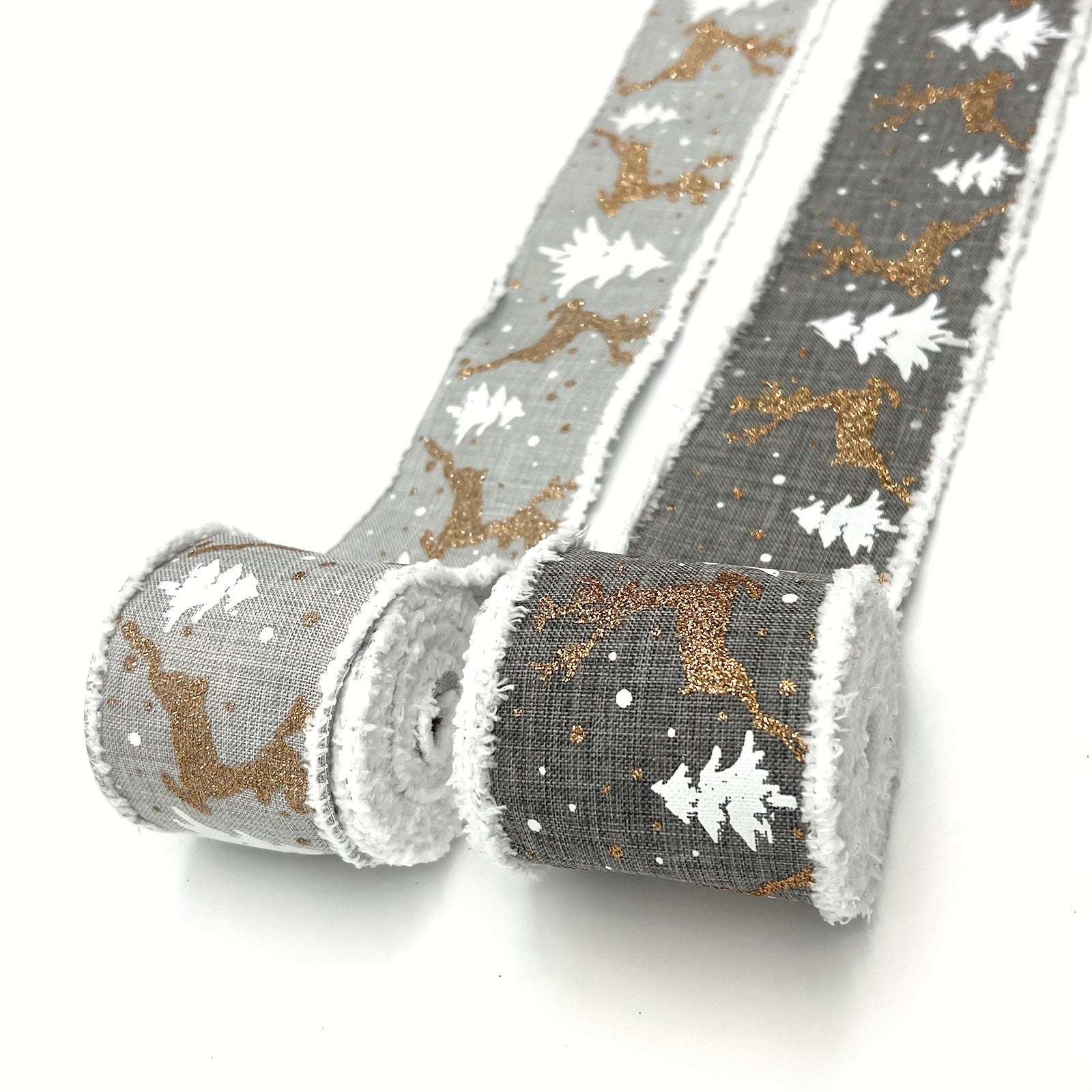 4 57 Meter Christmas Tree Elk And Botanical Pattern Wired Ribbon