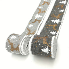4 57 Meter Christmas Tree Elk And Botanical Pattern Wired Ribbon