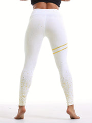 Golden Striped Print Yoga Leggings Slimming High Stretch Fitness Gym Pants