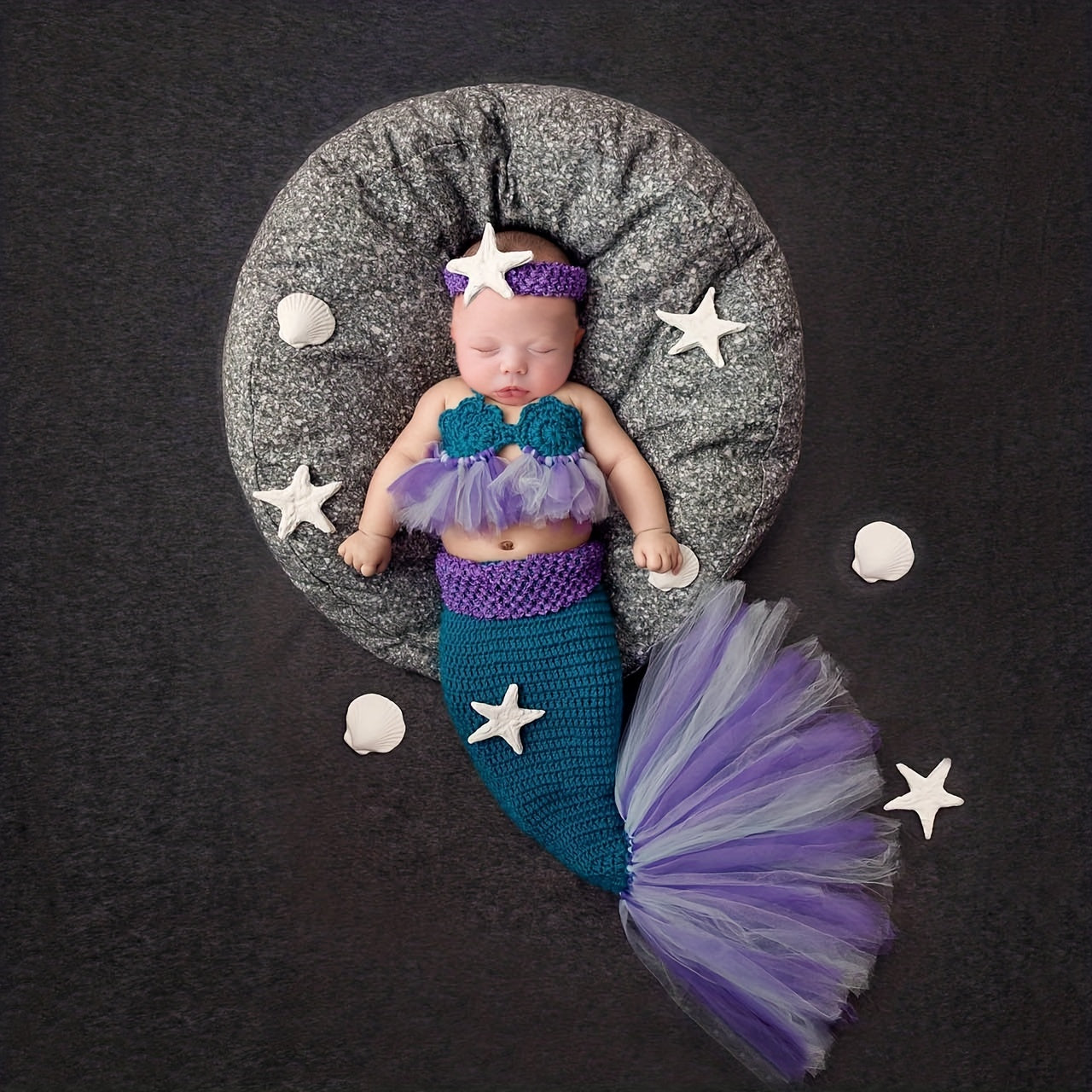 3pcs Baby Purple Mermaid Photo Dress Woolen Woven Costume