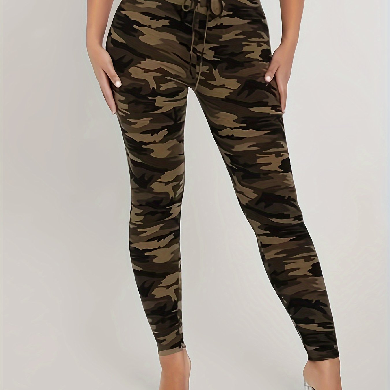  Camo Drawstring Leggings High Rise