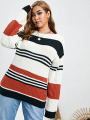  Colorblock Long Sleeve Knit Pullover Sweater Women's Plus