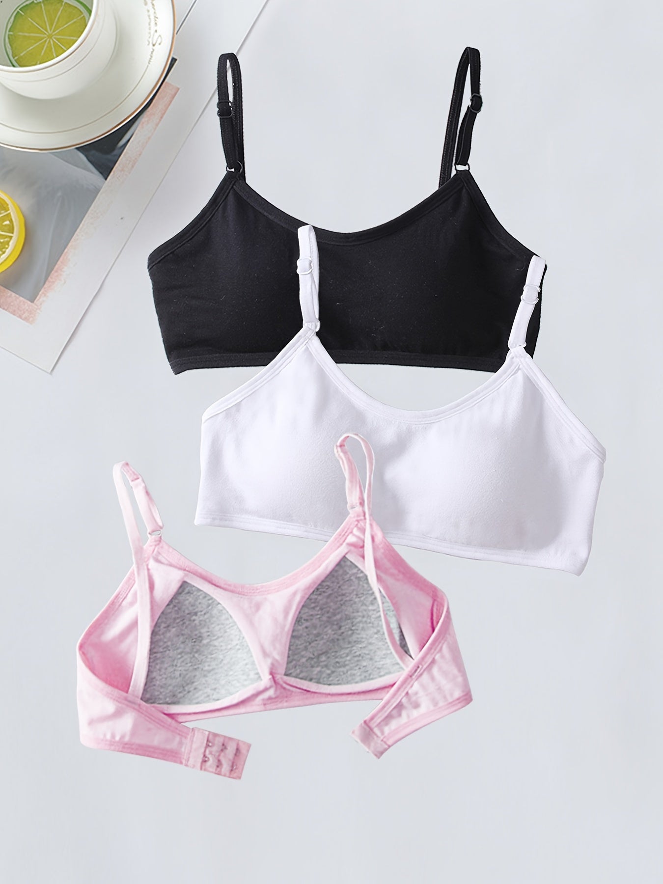 3pcs Girls Adjustable Strap Bras Soft Bralette Underwear