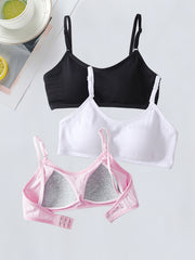 3pcs Girls Adjustable Strap Bras Soft Bralette Underwear