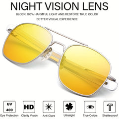 Men's Polarized Night Vision Driving Sunglasses Anti-glare Aviator Pilot