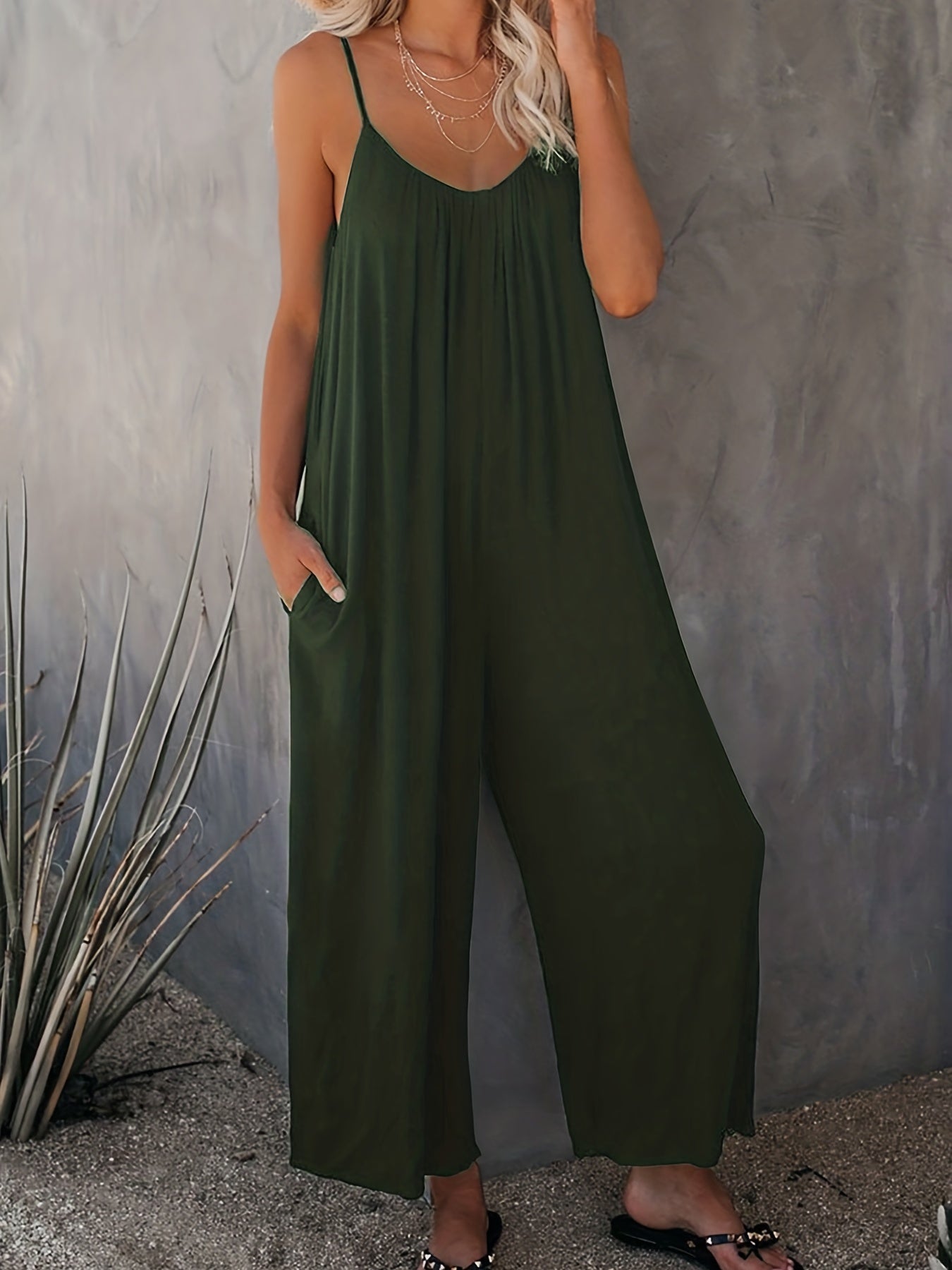  V Neck Wide Leg Summer Jumpsuit