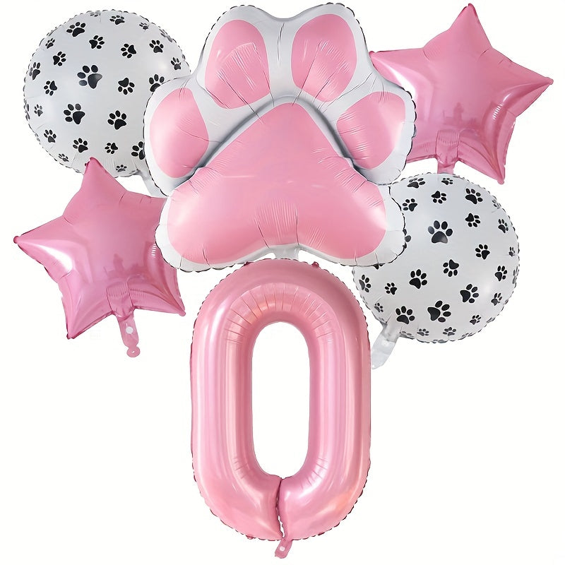 6pcs Dog Paw Bone Foil Balloons - Let's Pawty Balloon
