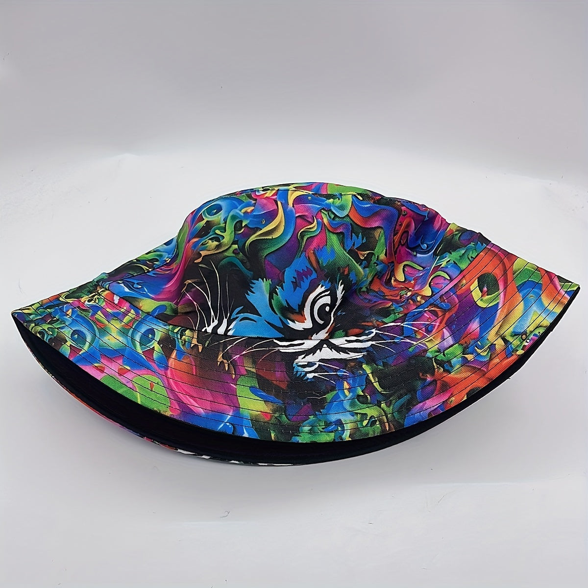 Tie Dye Tiger Print Bucket Hat Reversible Graffiti Printed Cotton Basin Hat