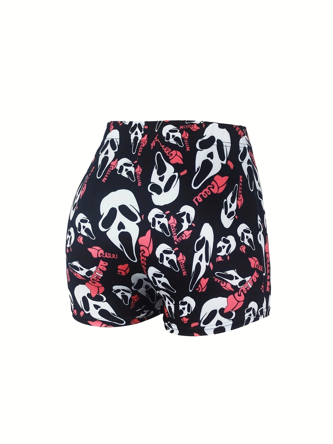  Halloween Shorts Women's Plus Funny Skull Print Elastic High Rise