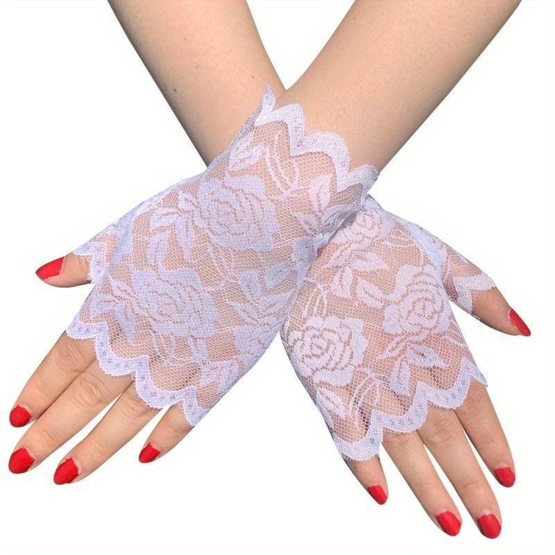 Lace Fingerless Gloves Bridal Wedding Floral Women Dress Accessories